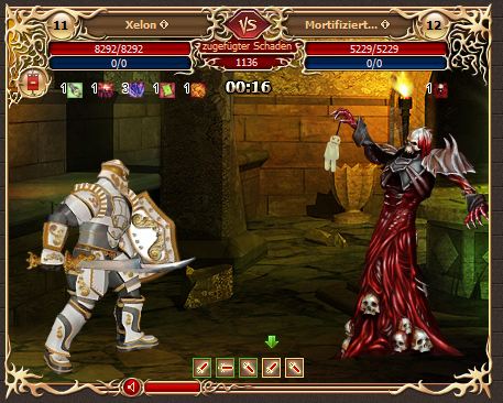 Xelon im Kampf gegen den Mortifizierten Fassgrod im Browsergame Drachenkrieg.