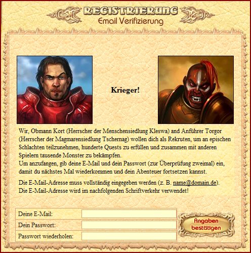 Registrierung - Online Game Drachenkrieg