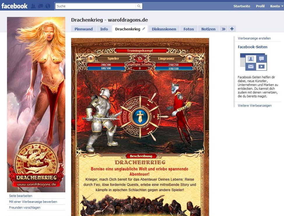 Die neue Info-Seite des kostenlosen Browsergames Drachenkrieg auf Facebook!